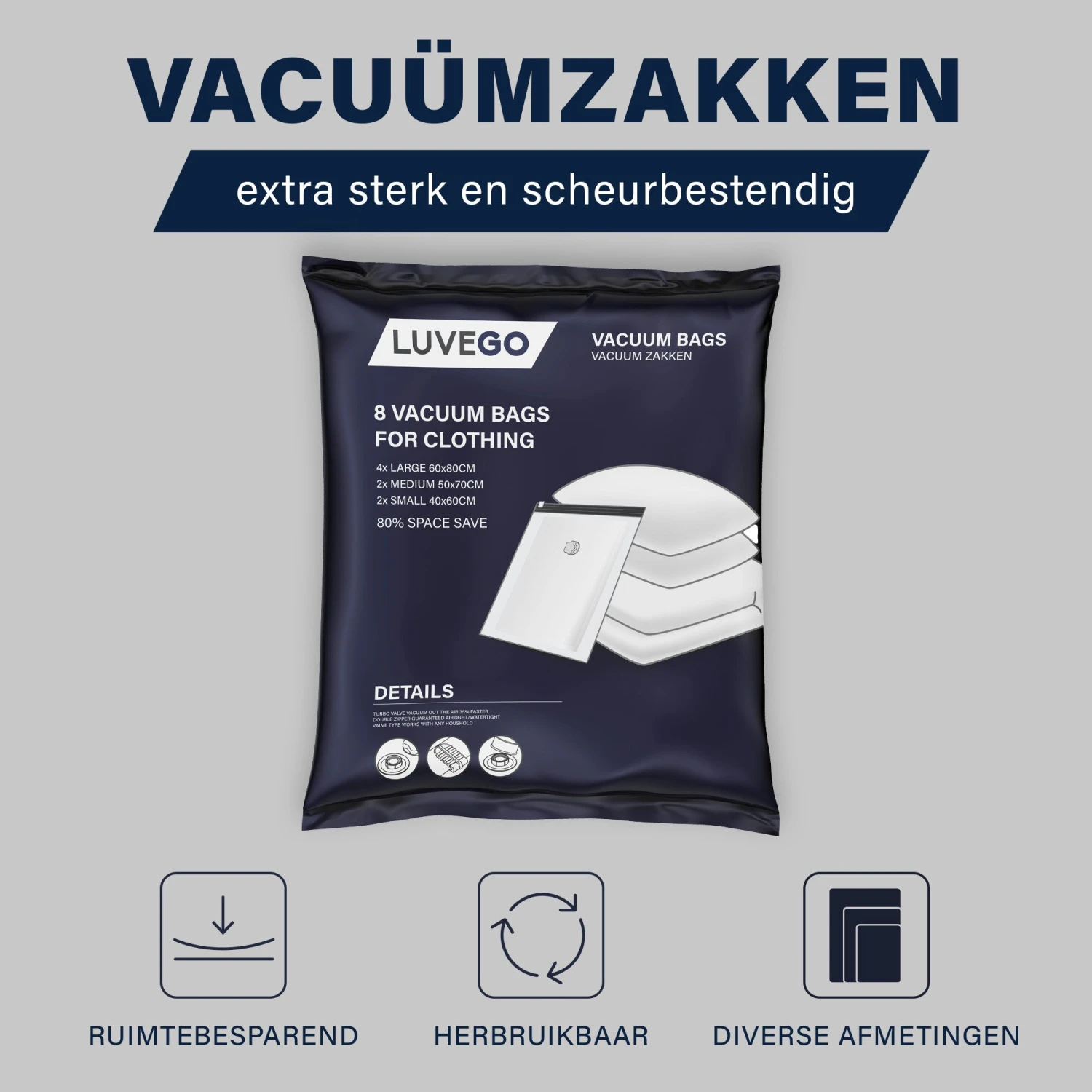 Luvego Set Van 8 Vacuümzakken 4 Luvego Set Van 8 Vacuümzakken - Afbeelding 2