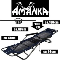 AMANKA 180 X 60 Verstelbare Relaxstoel - Dark Blue -Buiten Kamperen 0664c368d12710ea