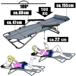 AMANKA 155 X 60 Verstelbare Relaxstoel - Grey -Buiten Kamperen 0f61a152f689802a