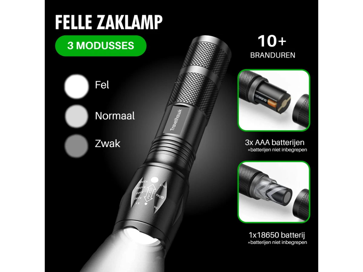 TravelHawk Set Van 2 Zaklampen 4 TravelHawk Set Van 2 Zaklampen - Afbeelding 2