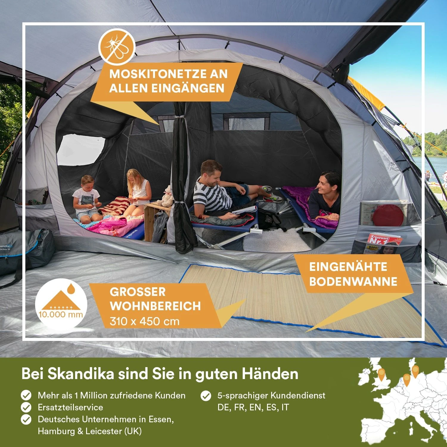 Skandika Gotland 6 Zwarte Tunneltent 4 Skandika Gotland 6 Zwarte Tunneltent - Afbeelding 2