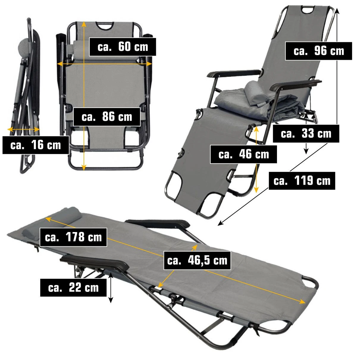 AMANKA 180 X 60 Verstelbare Relaxstoel - Grey 7 AMANKA 180 X 60 Verstelbare Relaxstoel - Grey - Afbeelding 5
