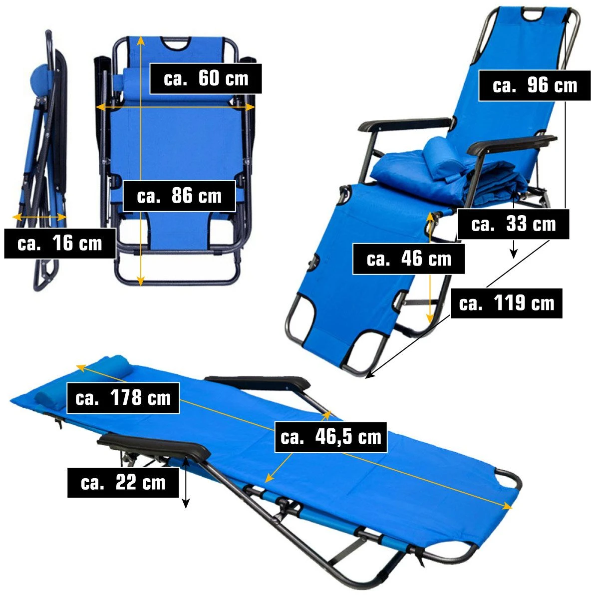 AMANKA 180 X 60 Verstelbare Relaxstoel - Blue 7 AMANKA 180 X 60 Verstelbare Relaxstoel - Blue - Afbeelding 5