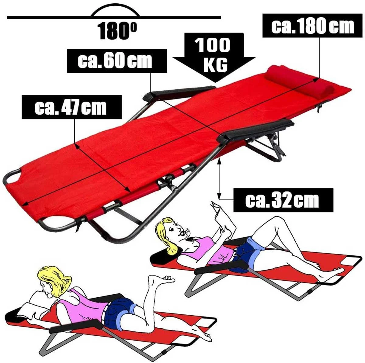 AMANKA 180 X 60 Verstelbare Relaxstoel - Red 6 AMANKA 180 X 60 Verstelbare Relaxstoel - Red - Afbeelding 4