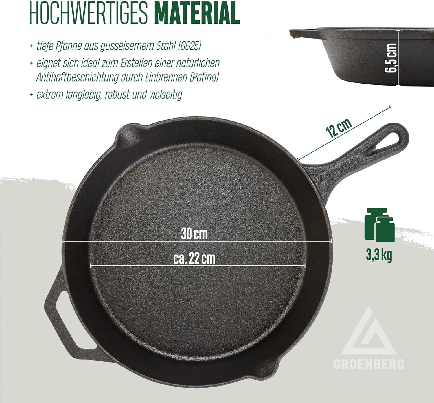 Groenberg Hekla 30Ø Cm Gietijzeren Pan 5 Groenberg Hekla 30Ø Cm Gietijzeren Pan - Afbeelding 3