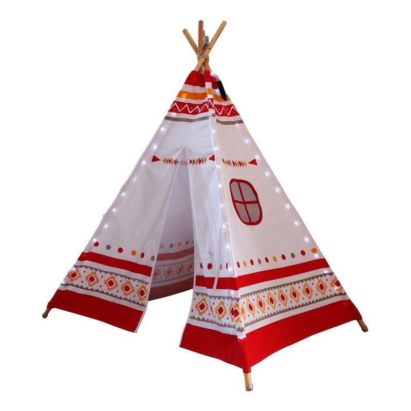 Merkloos Sunny 60 LED Tipi Tent - Red/white 4 Merkloos Sunny 60 LED Tipi Tent - Red/white - Afbeelding 2