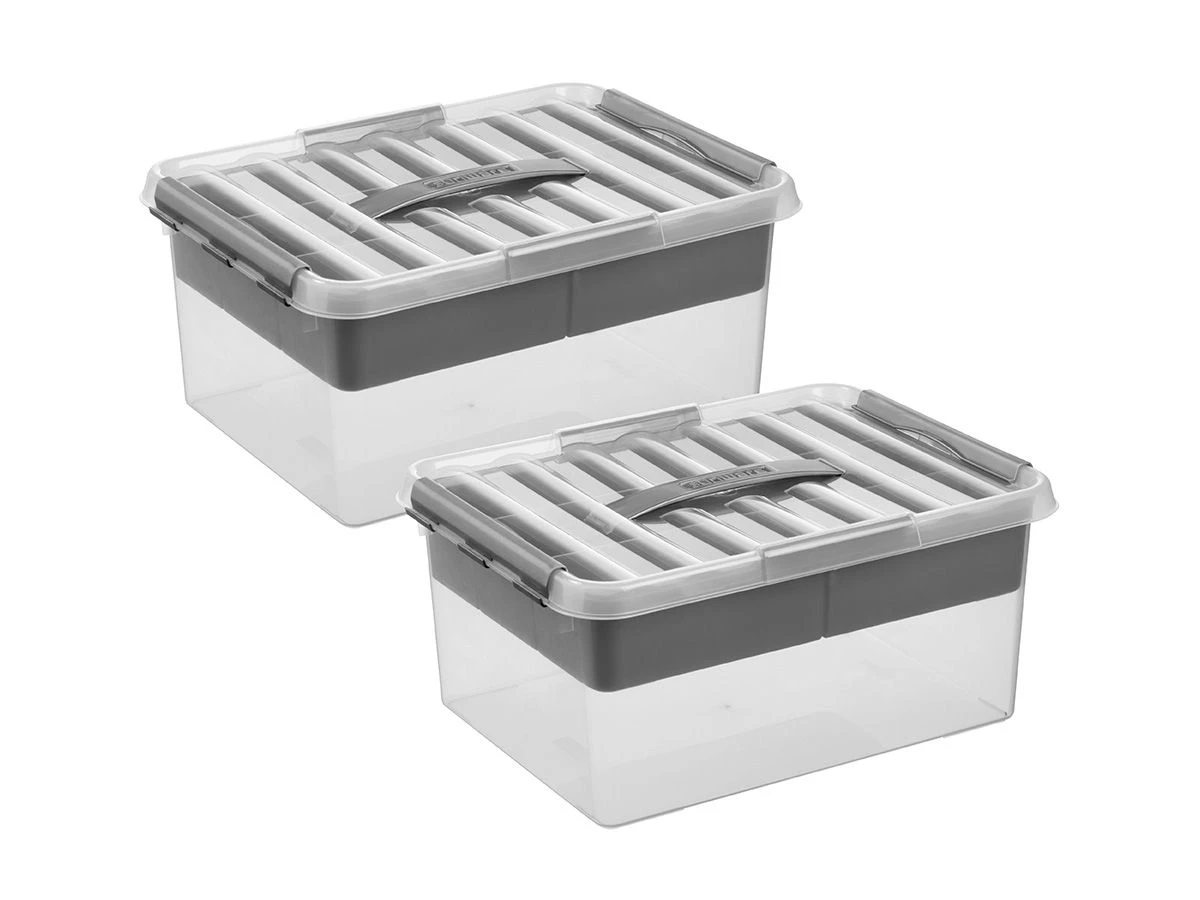Sunware Q-line 15 Liter Grey Opbergbox Met Inzet - 2 Stuks 3 Sunware Q-line 15 Liter Grey Opbergbox Met Inzet - 2 Stuks