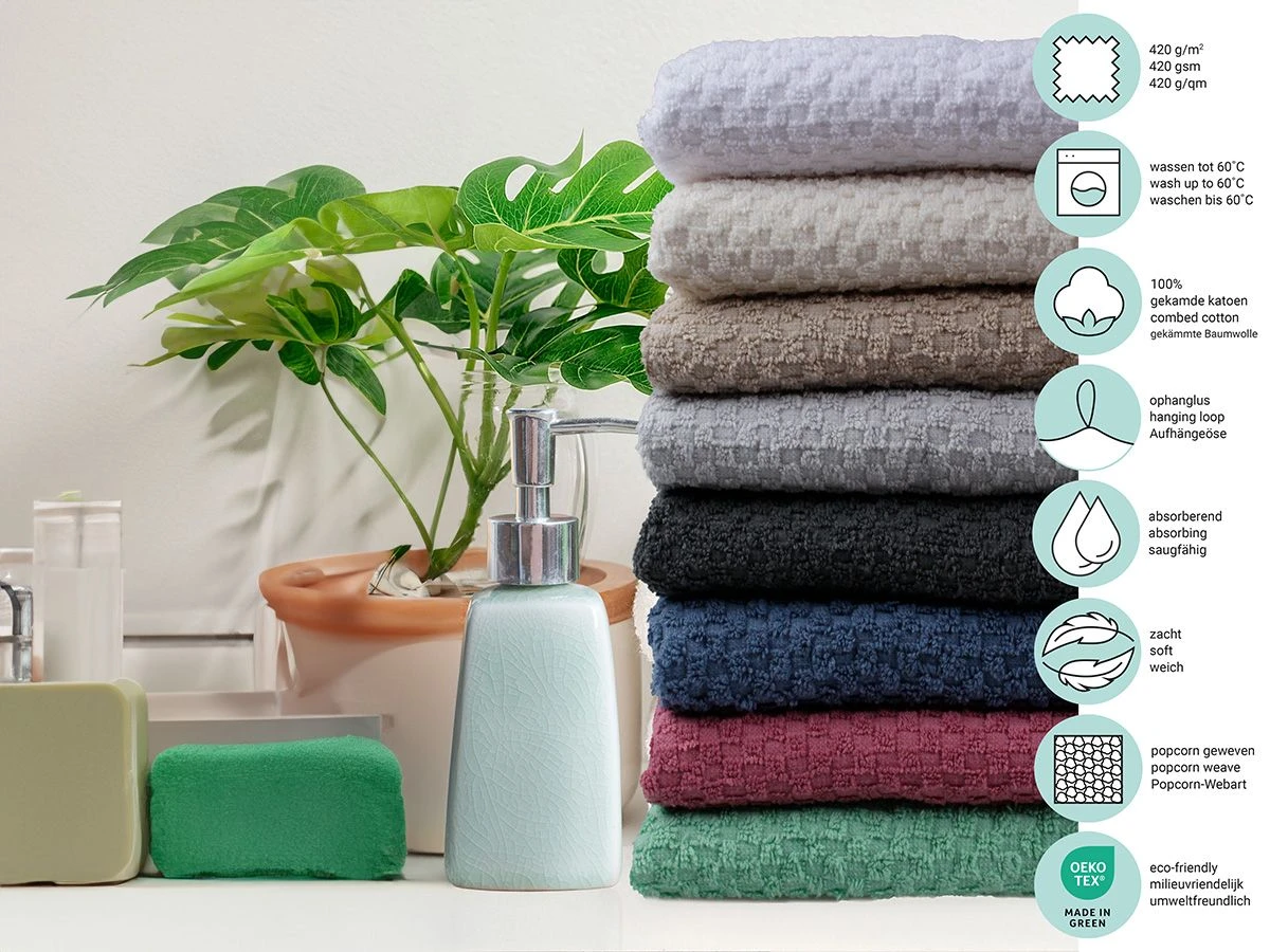 DoubleDry Popcorn 50 X 100 Cm Set Van 4 Handdoeken - Blauw 8 DoubleDry Popcorn 50 X 100 Cm Set Van 4 Handdoeken - Blauw - Afbeelding 6