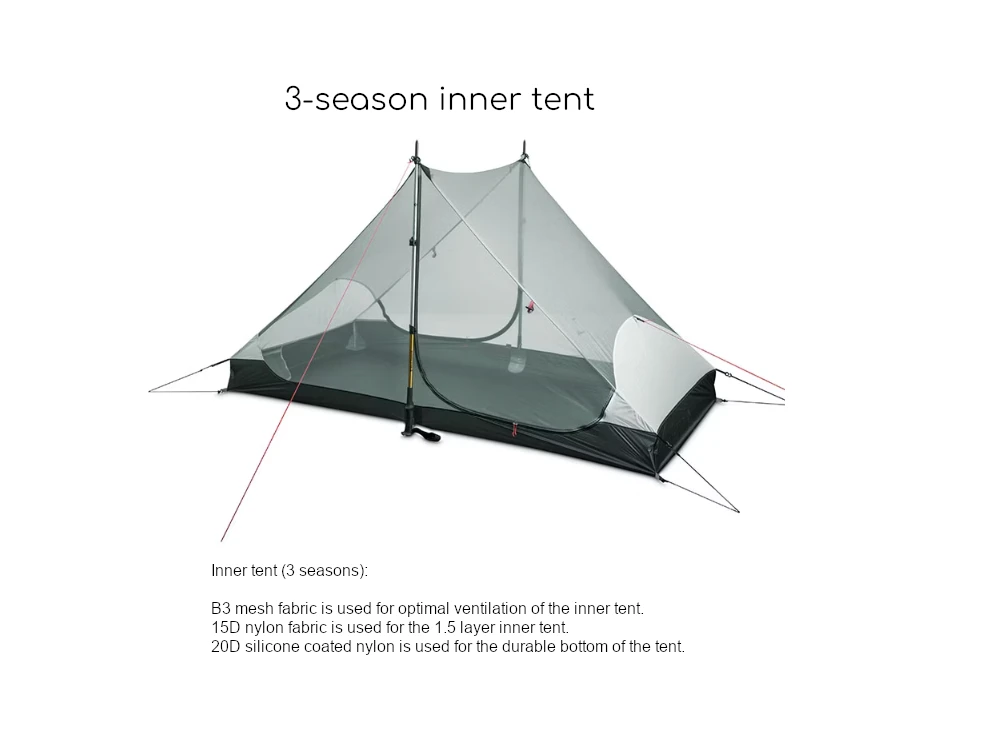 3F UL GEAR 2 PRO 3 Seizoenen 2-persoons Tent - Green 5 3F UL GEAR 2 PRO 3 Seizoenen 2-persoons Tent - Green - Afbeelding 3